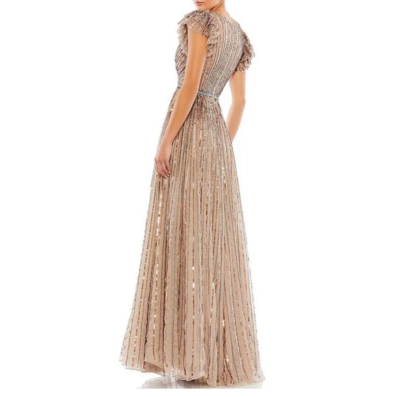Mac Duggal 5502 Copper Sequined Wrap Over Flutter Cap Sleeve Gown Sz 12 $698 - Picture 8 of 12